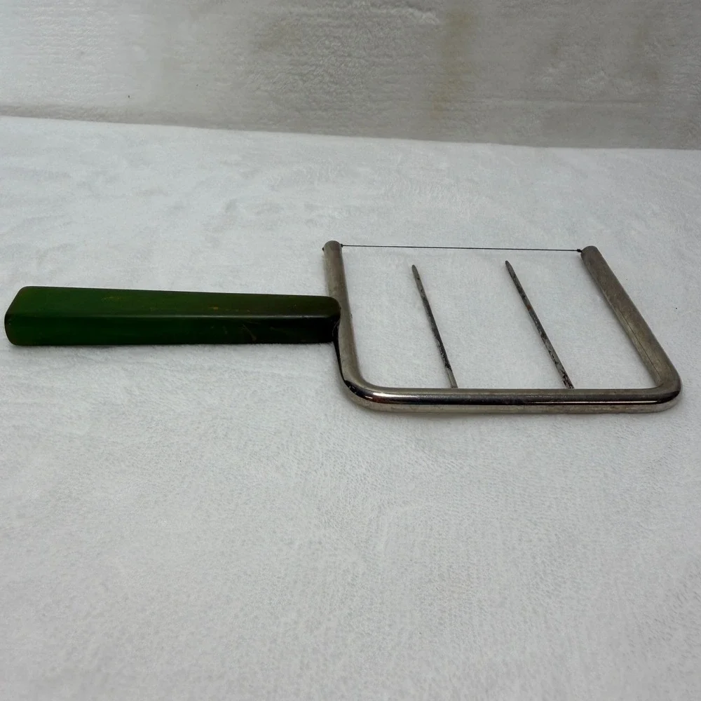 VTG MCM Green Swirl Bakelite Handle‎ Cheese Slicer Stainless Steel Wire Cutter